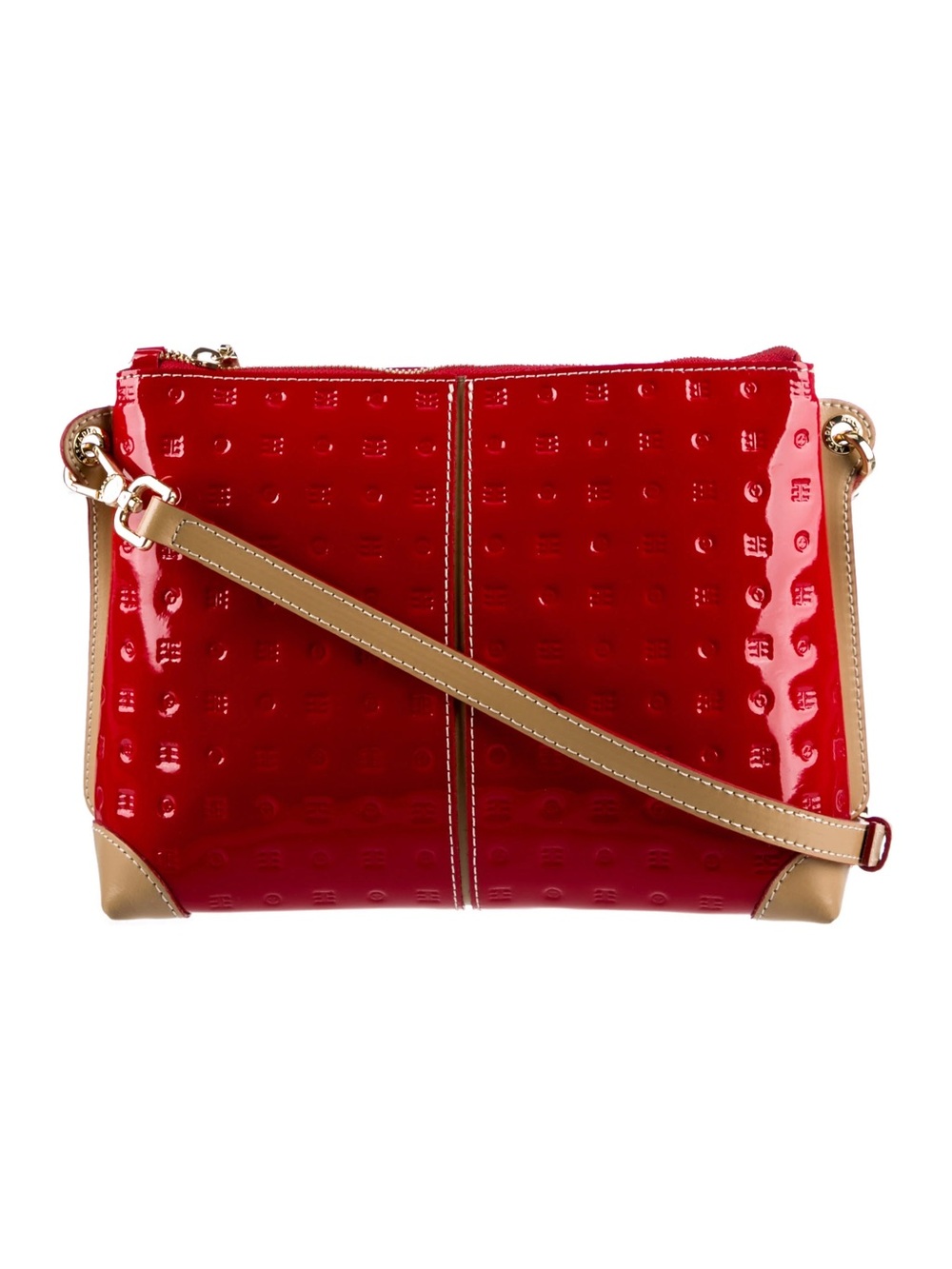 Arcadia Red Patent Crossbody Bag with Tan Trim